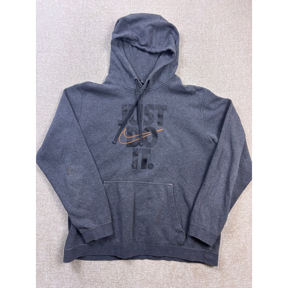 Nike Mens Just Do It Logo Hoodie Charcoal Grey Fleece Pullover XL